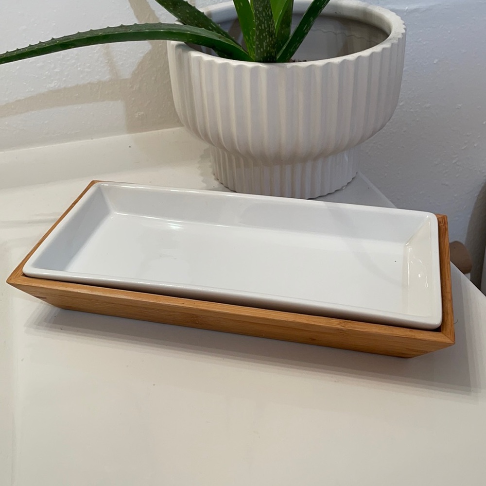 Threshold Bamboo & Ceramic Bathroom Tray
